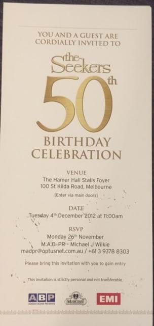 the seekers 50th birthday celebration limited edition invite celebration invite